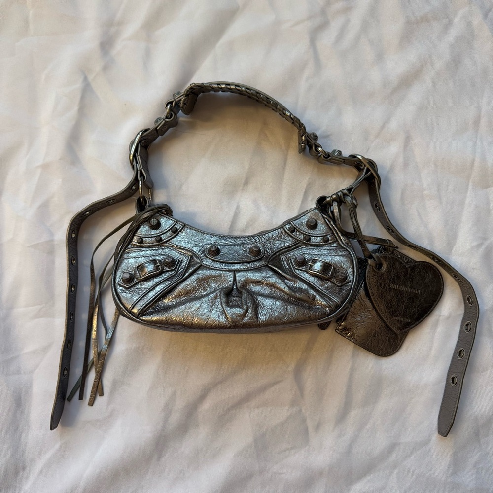BALENCIAGA WOMEN'S LE CAGOLE SHOULDER BAG XS IN SILVER - AUTHENTIC - Picture 5 of 14